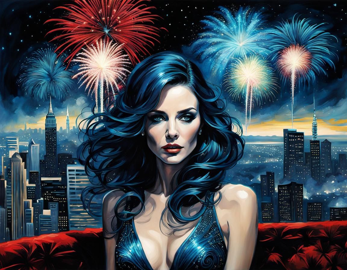 Bioluminescent Woman in Cosmic Hollywoodscape