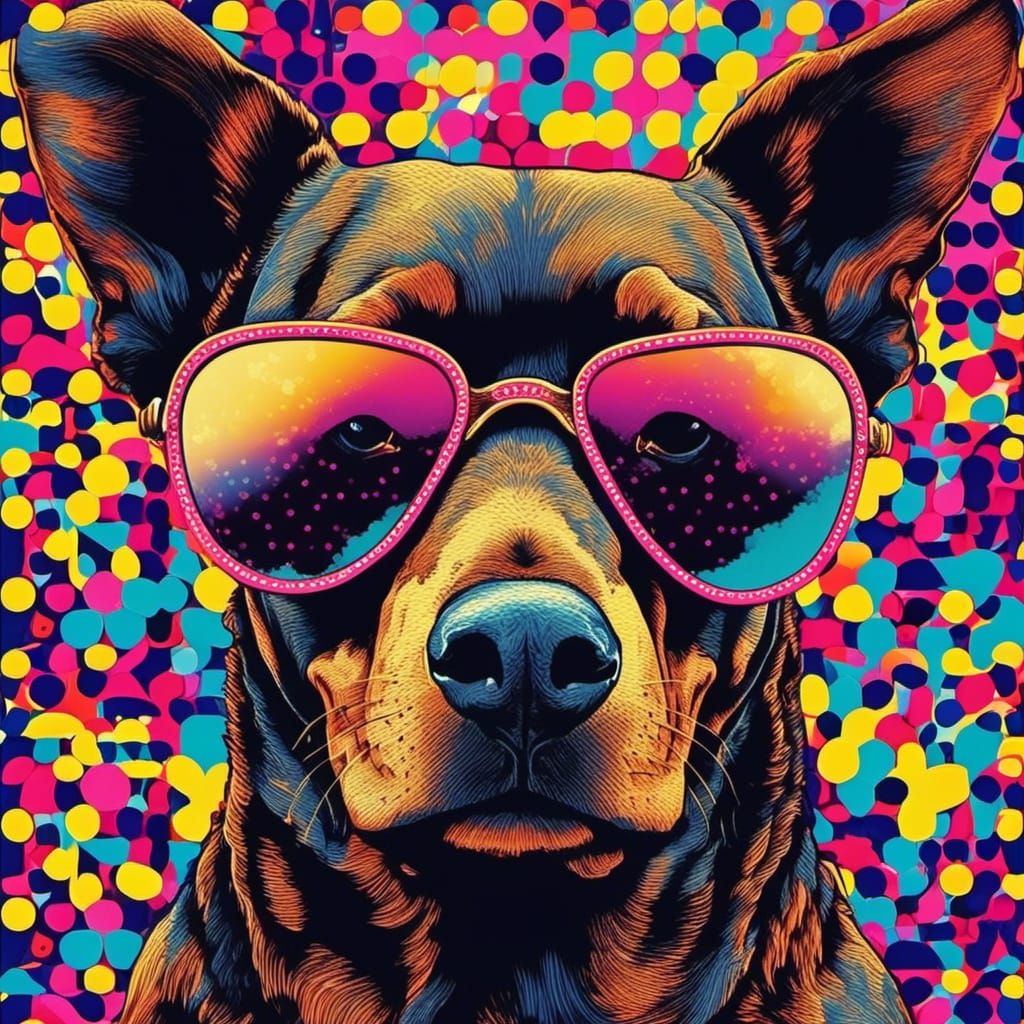 <lora:atos:1.0> A pop art bear wearing aviator sunglasses. Vector art, screen print, bold outlines, colorful