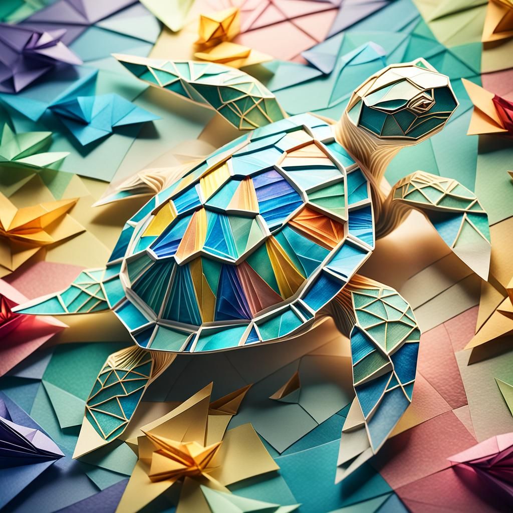 Stained Glass Origami Turtle Art