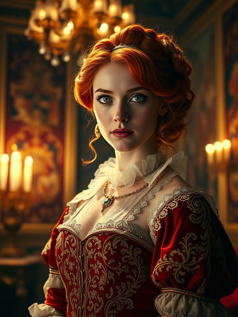 Redhead in 1700s Dress, Cinematic Film Still