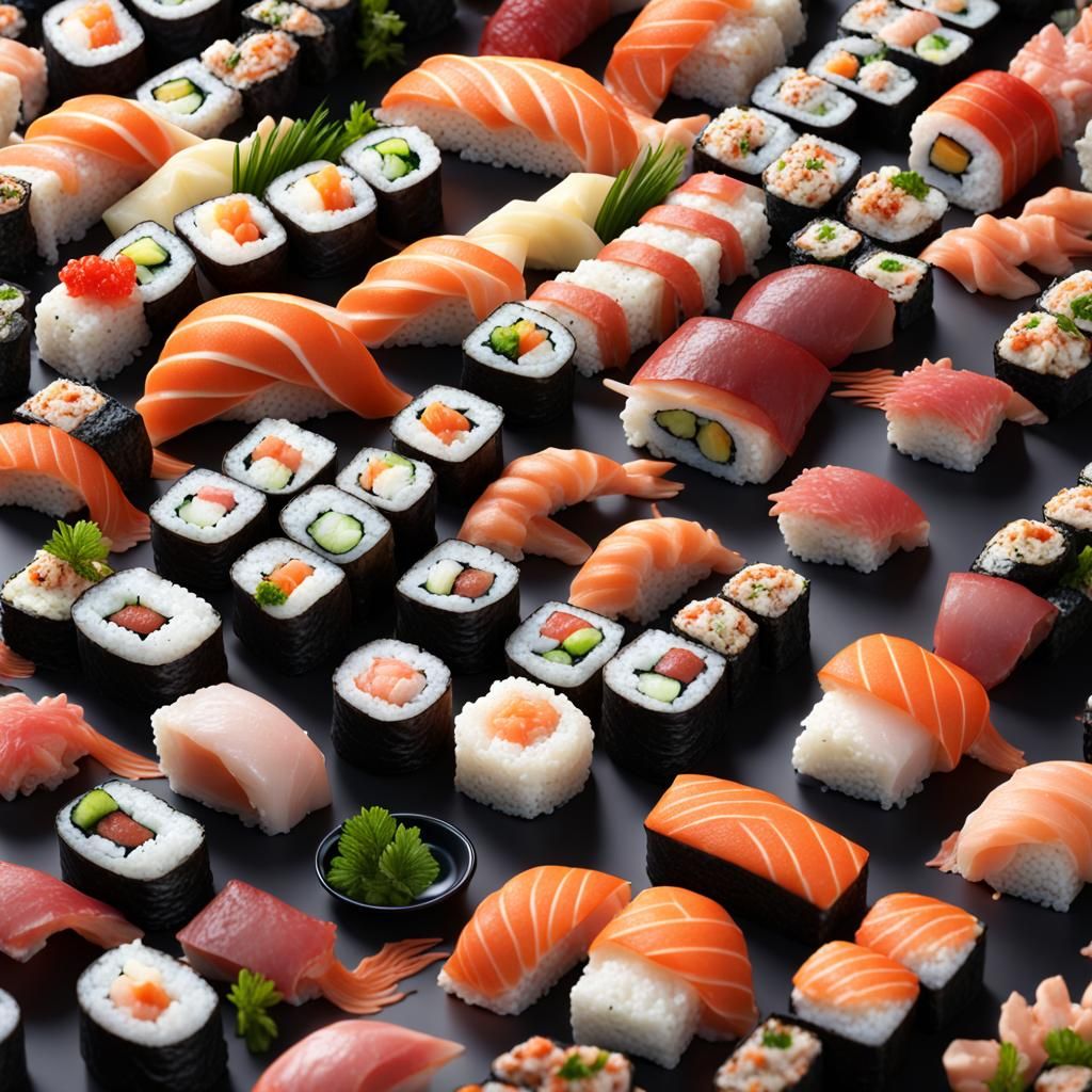 Thousands of Sushi Rolls: Detailed Matte Painting