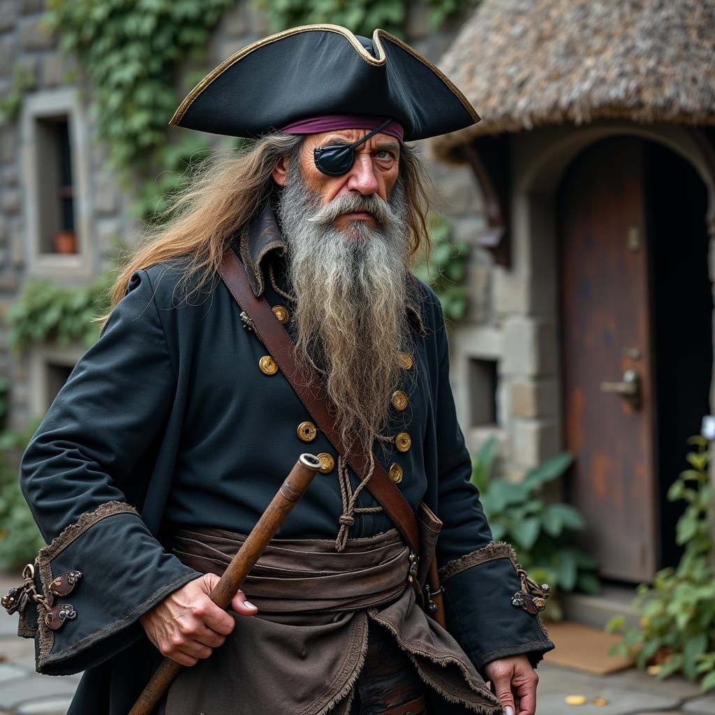 Grizzled Pirate Observes Admiral Benbow Inn in Illustration ...