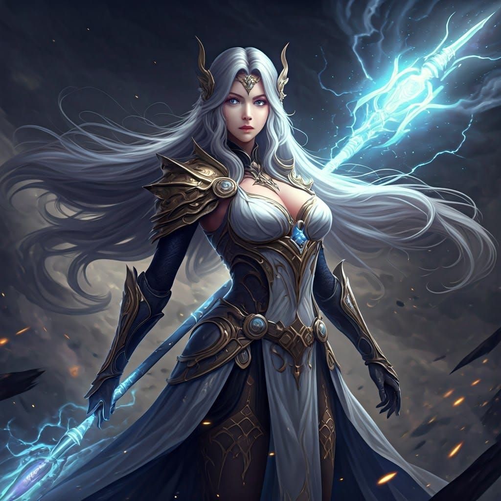 Mystical Storm Goddess in Anime Style Armor