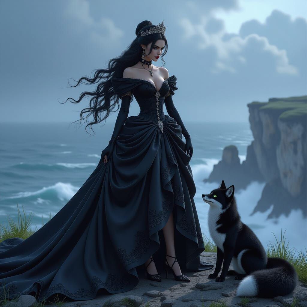 Evil Princess with Black Leopard and Fox in 3D Cinematic Sty...