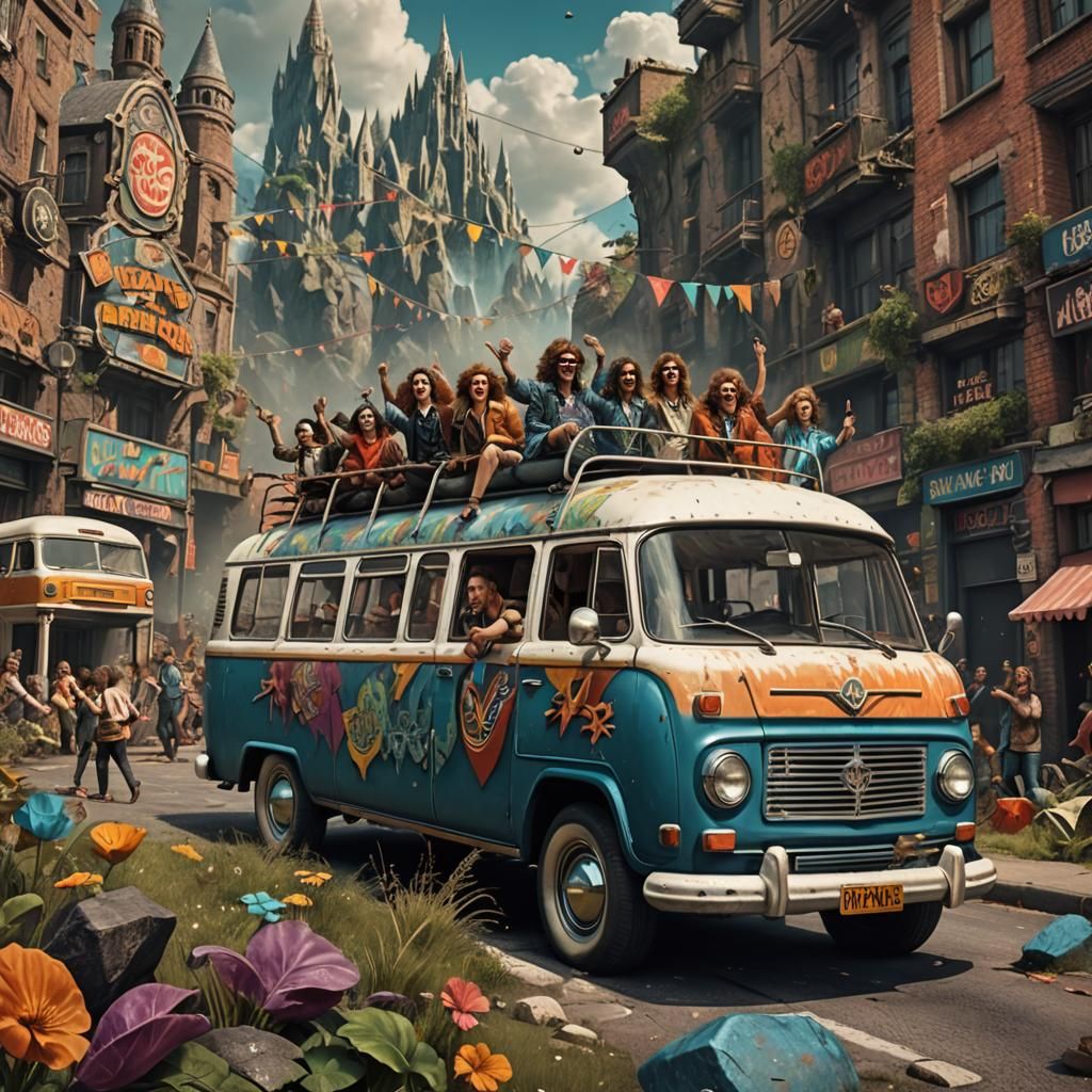 Rock and Roll Party in a 60s Minibus