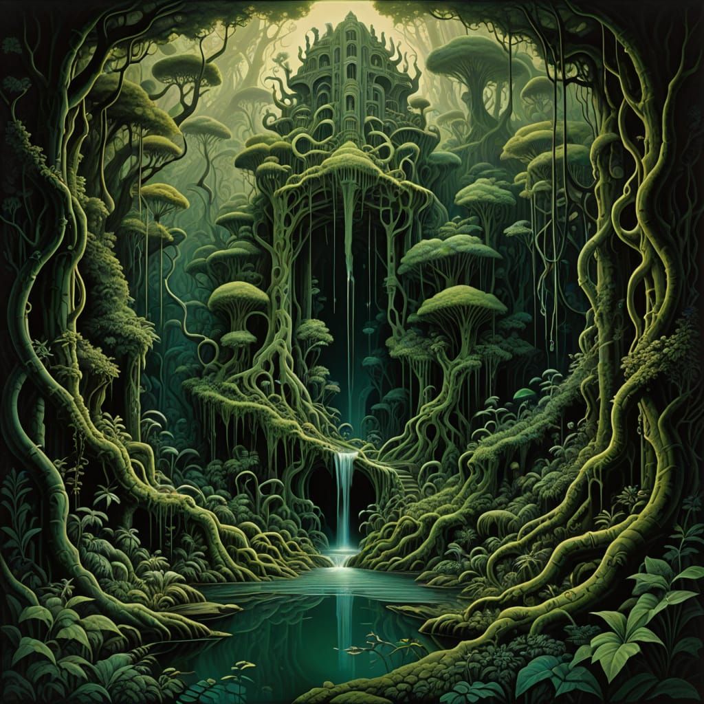 Vibrant Jungle Wonderland in Swirling Emerald Hues