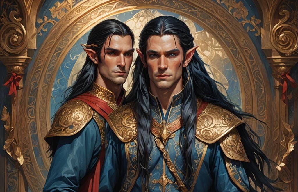 A tall young  male elf with very long black  hair braided wi...