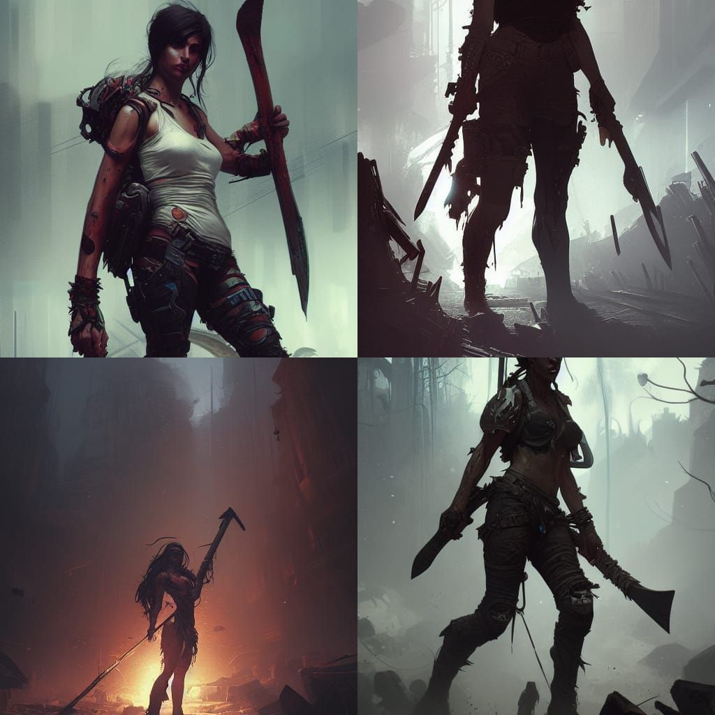 Post-Apocalyptic Figure with Axe in Hyperdetailed Art
