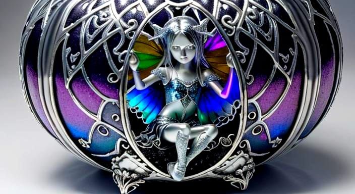 Rainbow Fairy on Silver Pumpkin, Digital Art