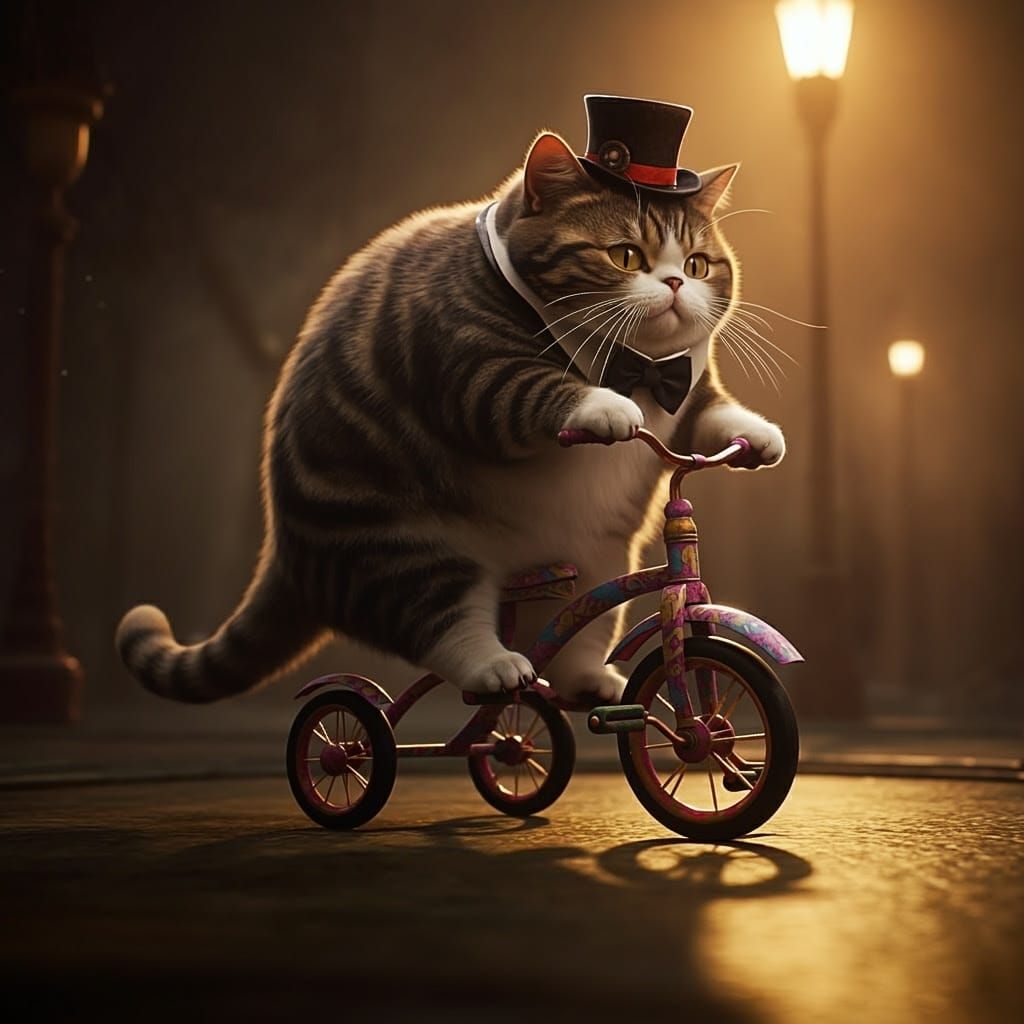 Regal Cat on Whimsical Tricycle