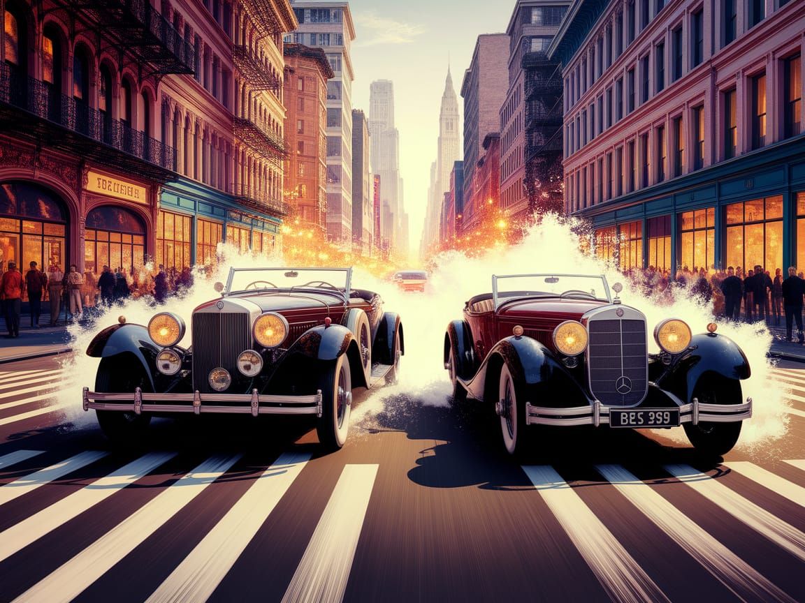 Jazz Age Roadsters Speed Through Golden Streets