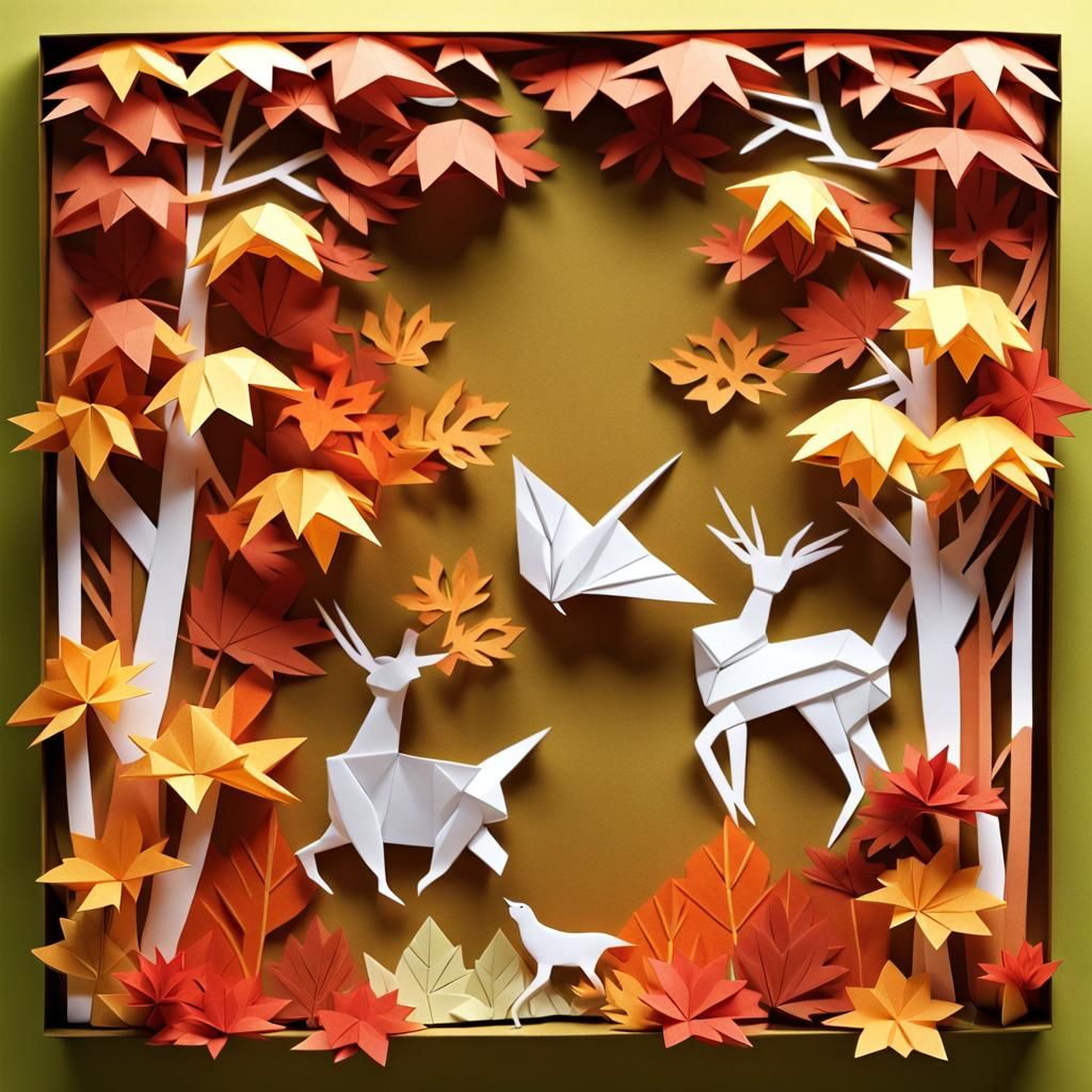 Autumn Maple Forest in Kirigami Paper Art Style
