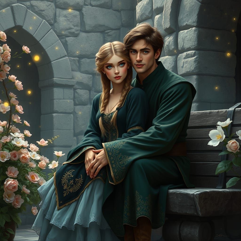 Ethereal Medieval Couple in Whimsical Garden