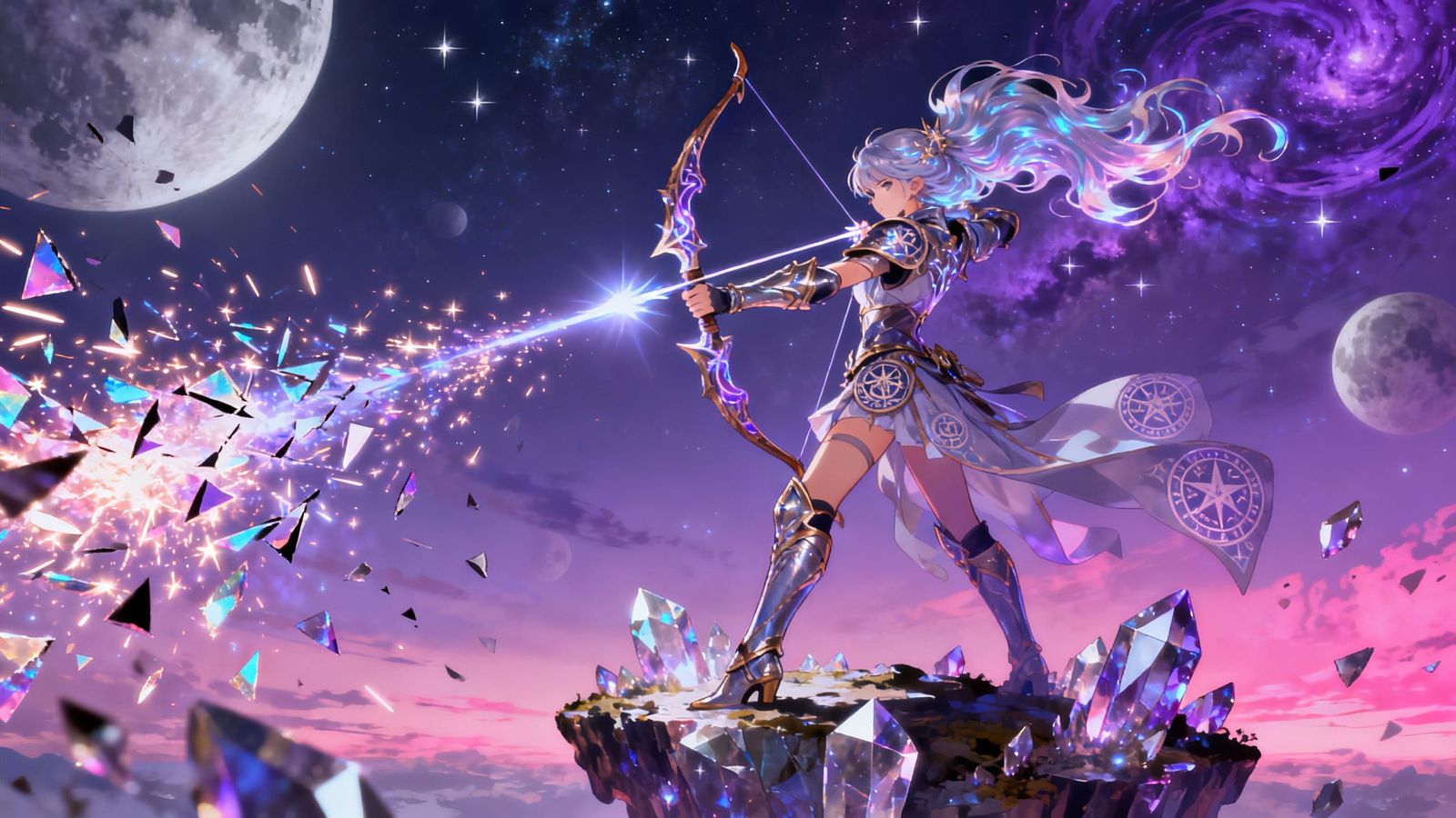 Celestial Archer on Crystal Island in Twilight Sky