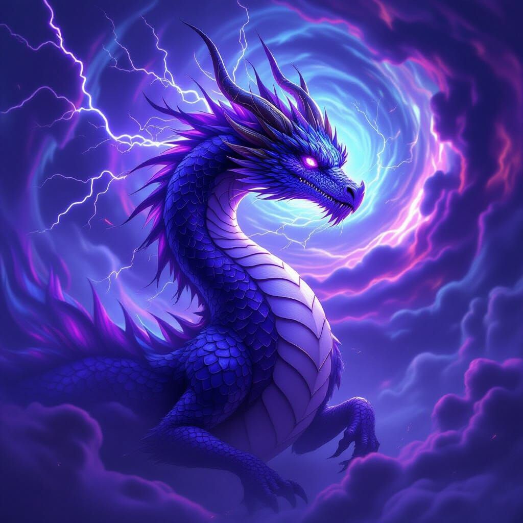 Majestic Electric Dragon in Amethyst and Sapphire Hues