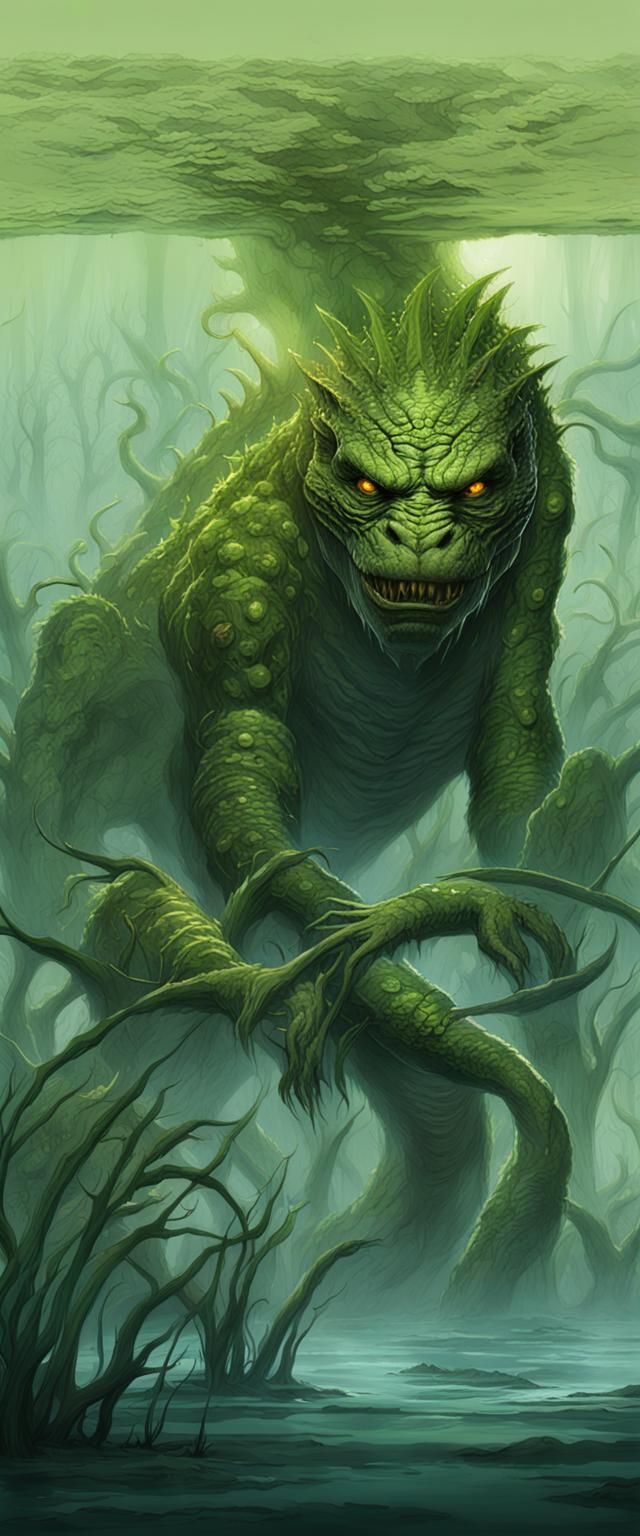 Swamp Creature Crocodile Fusion in Dark Fantasy Style