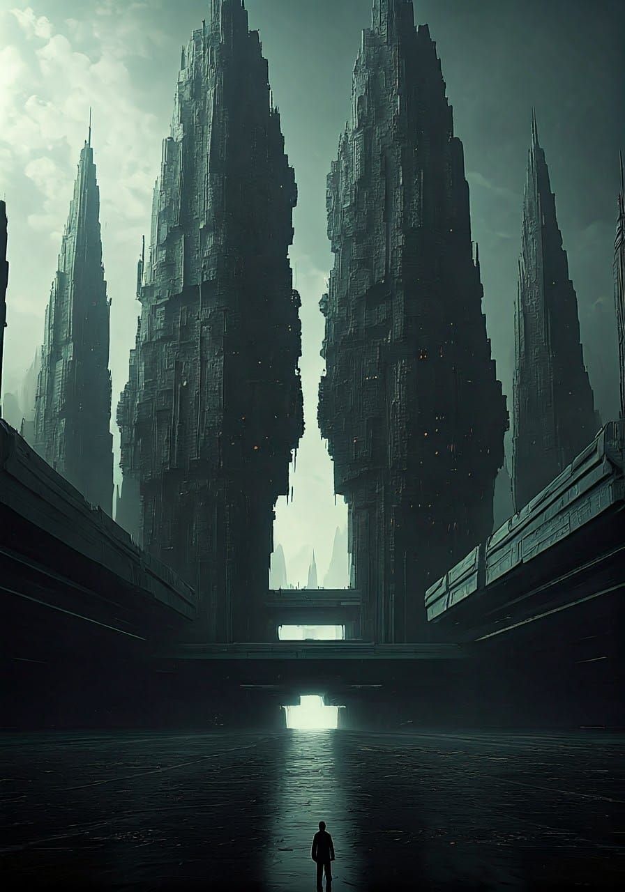 Surreal Futuristic Cityscape in a Dystopian Metropolis