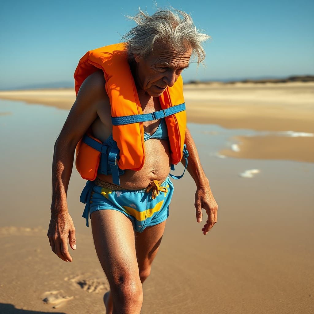 Elderly Man's Solitary Beach Walk