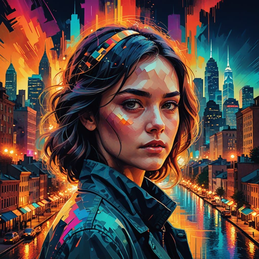 Vintage Portrait and Cityscape Digital Art Collage