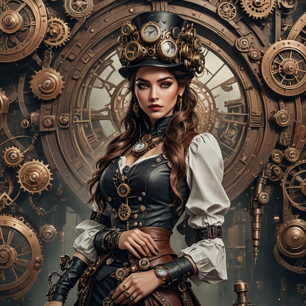 Steampunk Beauty in Analog Style, Detailed Studio Photo
