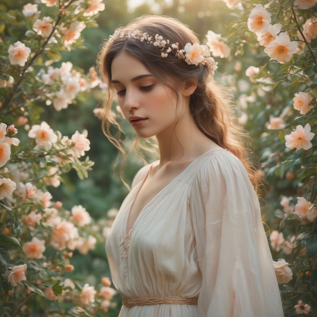 Ethereal Portrait of Woman in Flower Garden