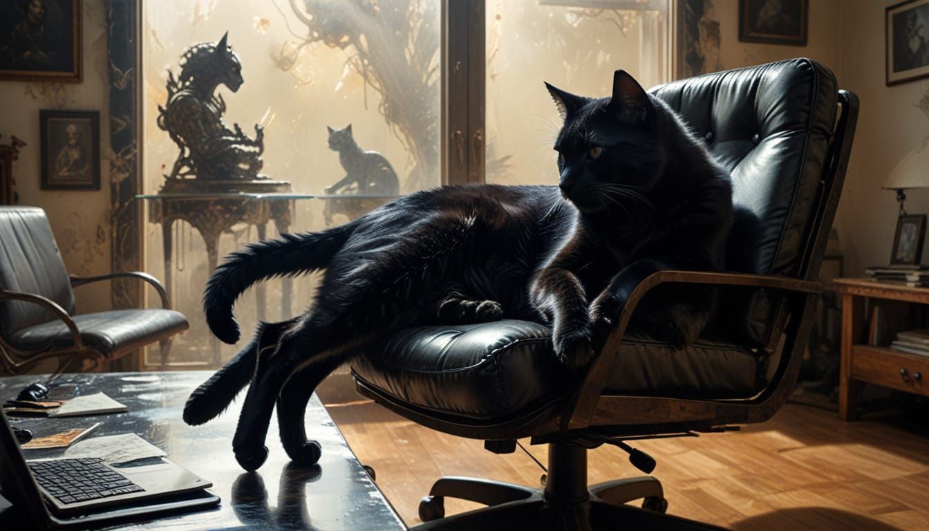Ethereal Black Cat in Futuristic Dreamscape