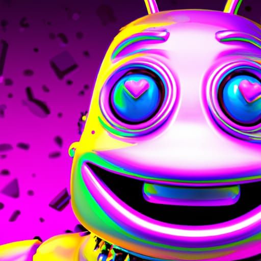 Happy Robot Portrait in Psychedelic 3D Digital Art
