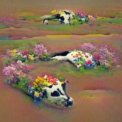 Cow Resting in a Field of Flowers