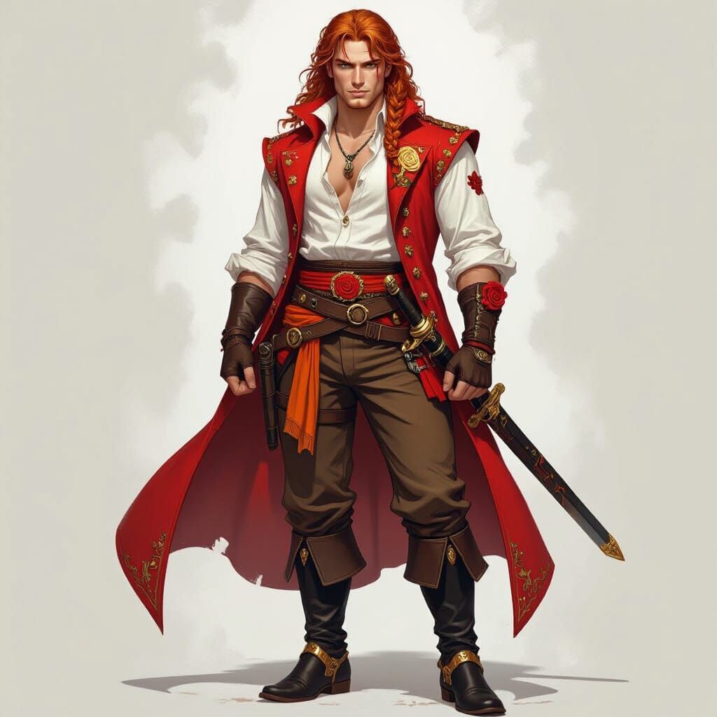 Fantasy Swashbuckler with Sword and Red Coat