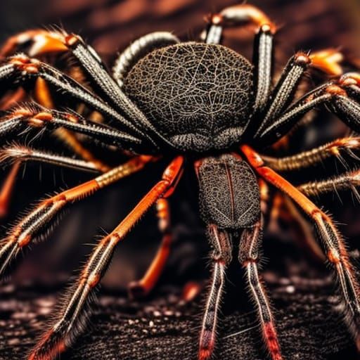 Hyperrealistic Red Spider with Rotten Fruit