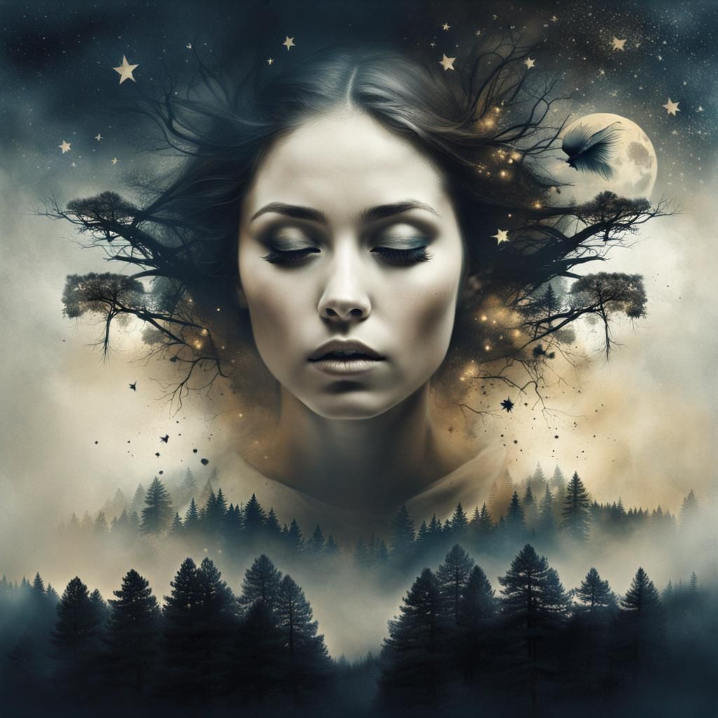 Surreal Double Exposure Portrait in van Ray Style