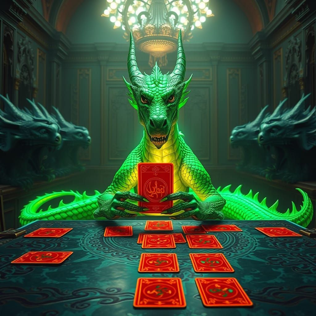 Ethereal Green Dragon Interprets Dragon Tarot Cards in Grand...