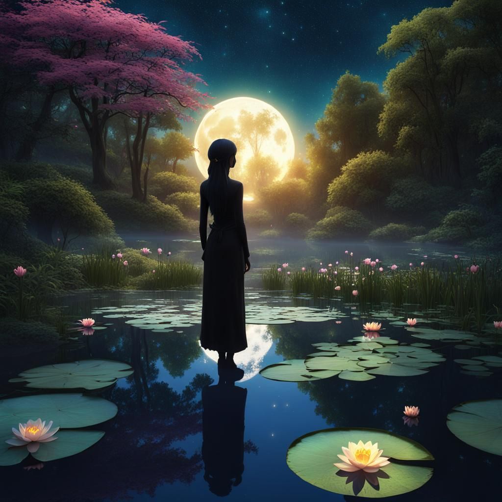 Elvish Forest Pond Silhouette in Digital Matte Painting