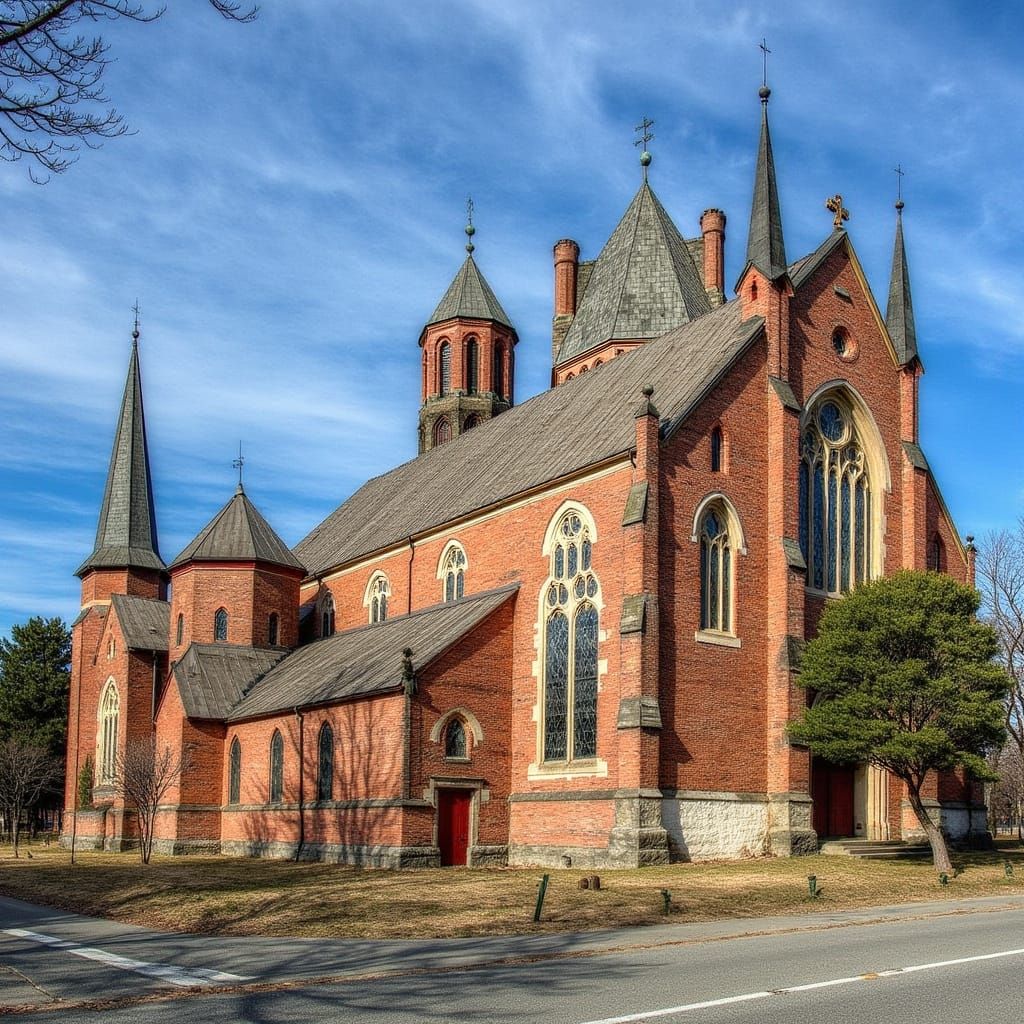 Gothic Cathedral with Vibrant Tiled Windows