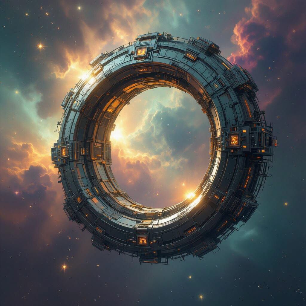 Biomechanical Stargate Drifting Through Nebula in Giger Styl...