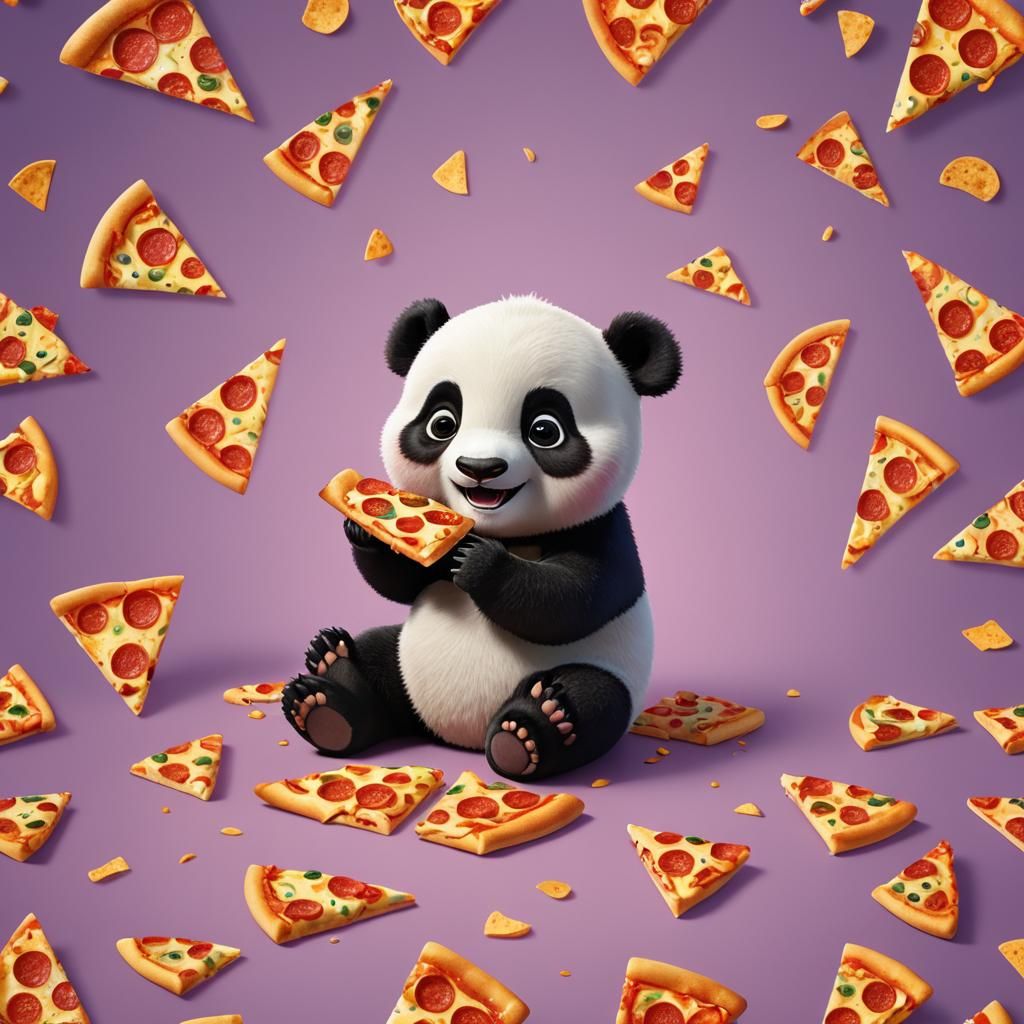 Cute Panda Eating Pizza: 3D Digital Art