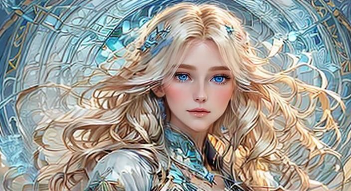 Ethereal Woman with Flowing Blonde Hair