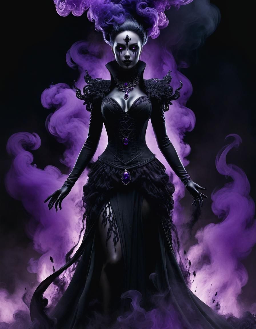 Eerie Dark Spirit Girl Made of Smoke