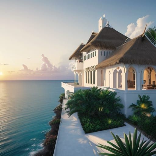 Majestic Villa Overlooking Ocean at Dusk in Dutch Caribbean ...