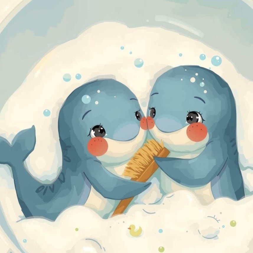 Whimsical Blue Whale Duo in Bathtub Bliss