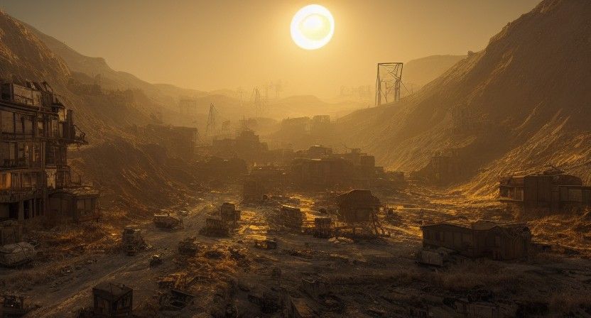 Post-Apocalyptic Mining Town at Golden Hour