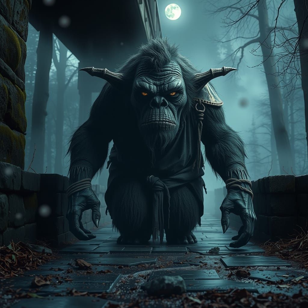 Troll Emerges from Bridge in Photorealistic Style