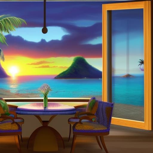 Tropical Sunset View from Modern Luxury Kitchen