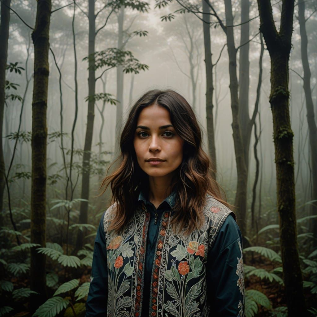 Adventurous Friend in a Foggy Madhubani Painting Ethereal La...