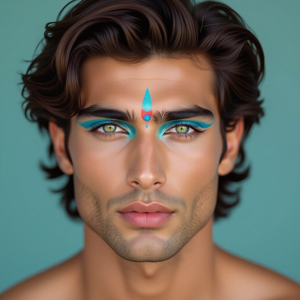 Photorealistic Portrait of a Young Indian Man with Intense E...