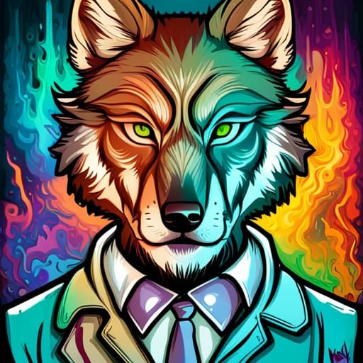 Anthro Wolf Scientist in Graffiti Art Style