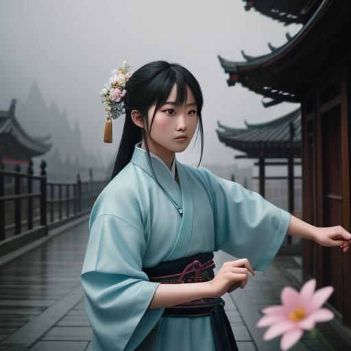 Chinese Kung Fu Fighter in Soft Pastel Colors