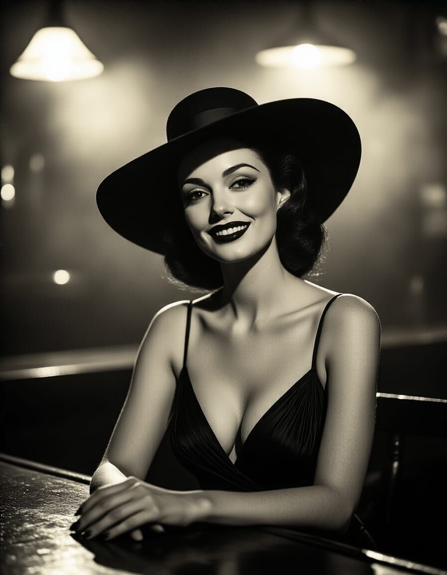 Film Noir Woman at Bar in Moody Lighting