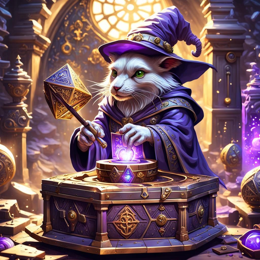 Critter Wizard Solves Puzzle Box, Digital Art