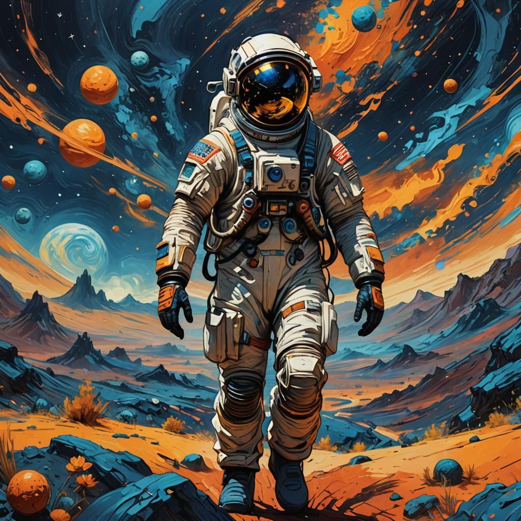 Astronaut on Alien Planet in Van Gogh Style